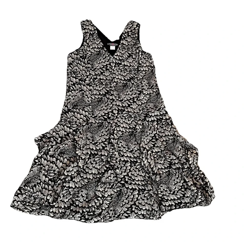 Pyramid Collection Women's L Sleeveless Flowy Dress Drop Waist V Neck Ruffle - Picture 2 of 14